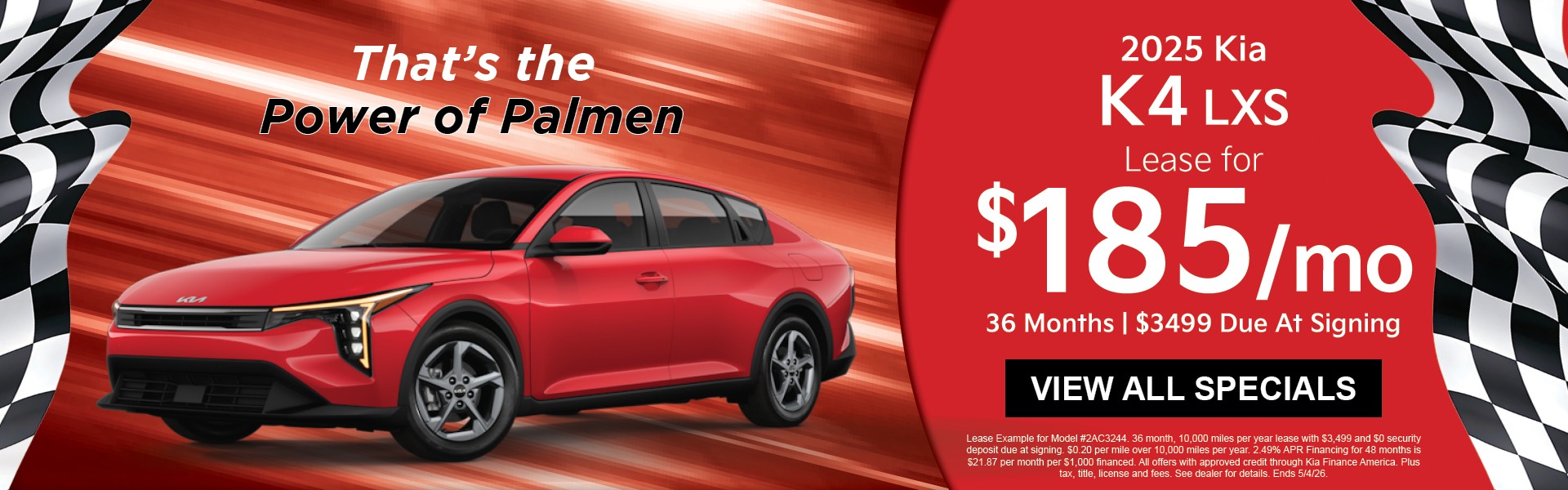 2025 Kia K4 EX lease for $185 per month for 36 months at Palmen Kia